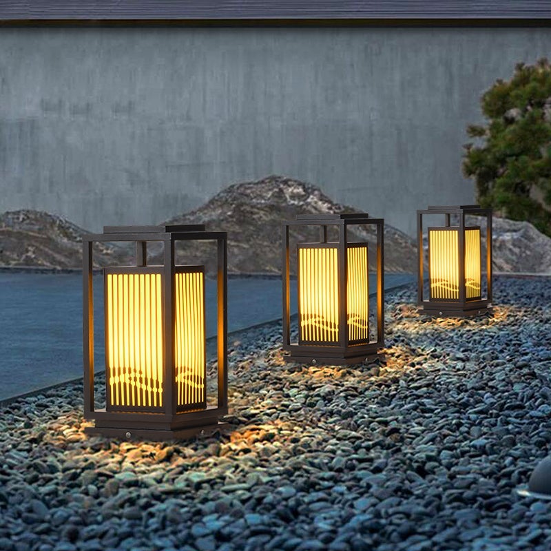 Minimalist Striped Decor LED Black Modern Solar Lights Outdoor Lanterns