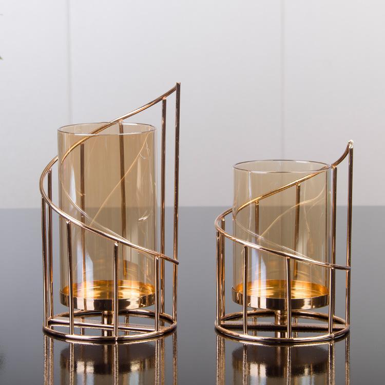 Gold Candle Stick Holder Romantic Geometric Crystal Candle Cup