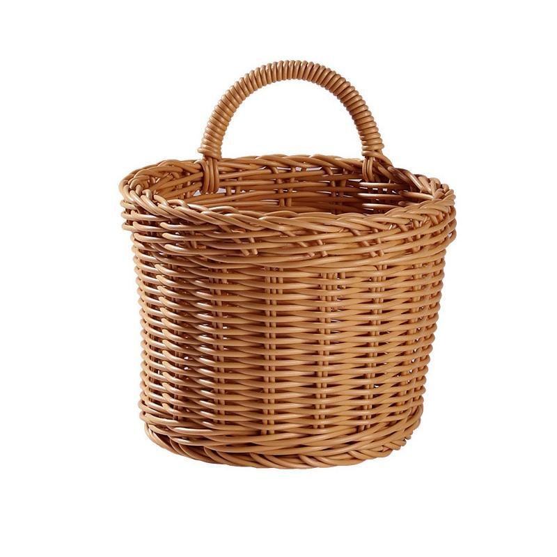 Tiny Brown Plastic Hanging Storage Basket with Single Handle