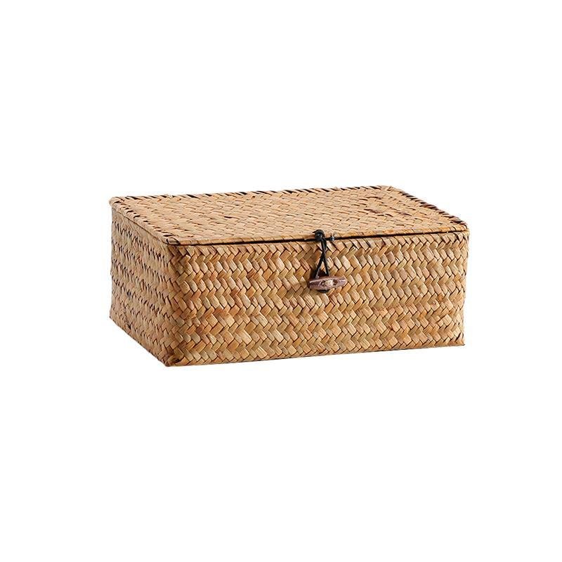 Rustic Straw Weaving Large Rectangular Storage Box