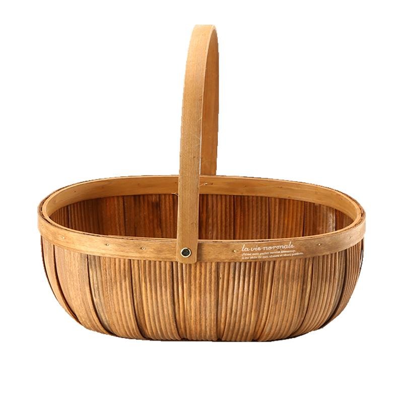 Wood Woven Fruit Basket with Handle
