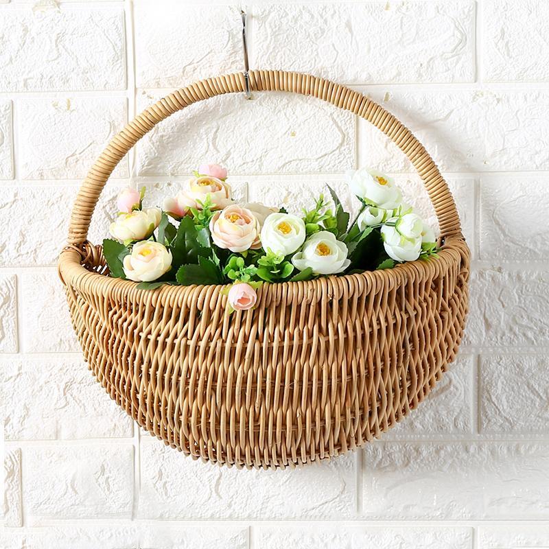 Farmhouse Rattan Hanging Wall Baskets with Handle