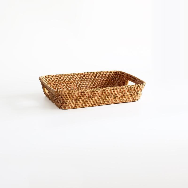 Expertly Woven Rectangular Storage Tray With Expanding Borders