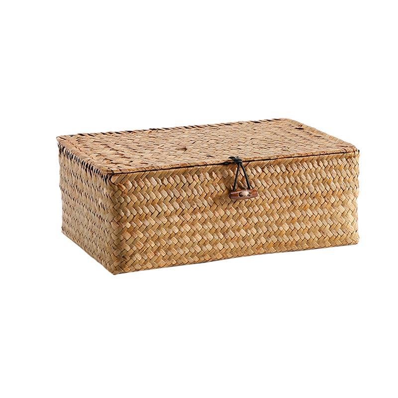 Rustic Straw Weaving Large Rectangular Storage Box