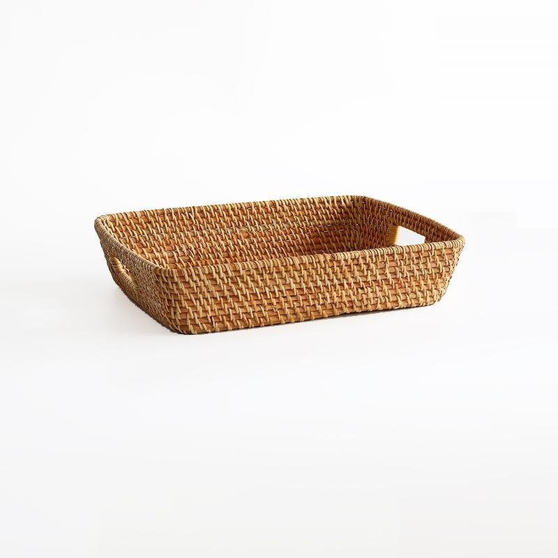 Expertly Woven Rectangular Storage Tray With Expanding Borders