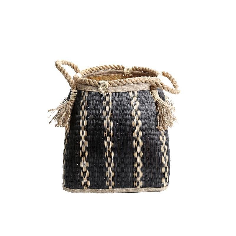 Patterned Black Storage Basket with Handles - dazuma