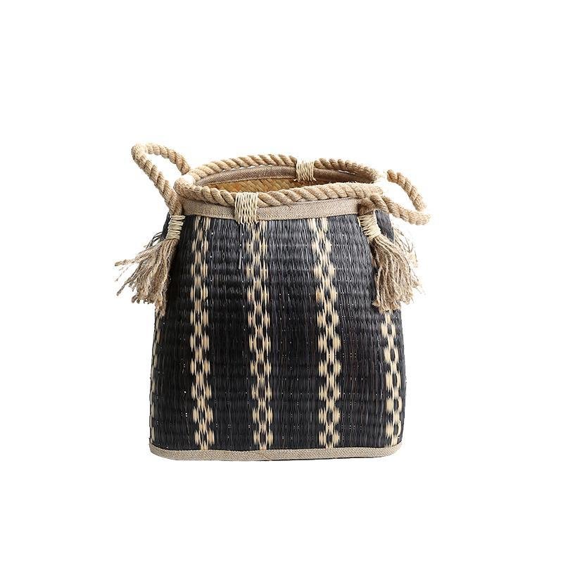 Patterned Black Storage Basket with Handles
