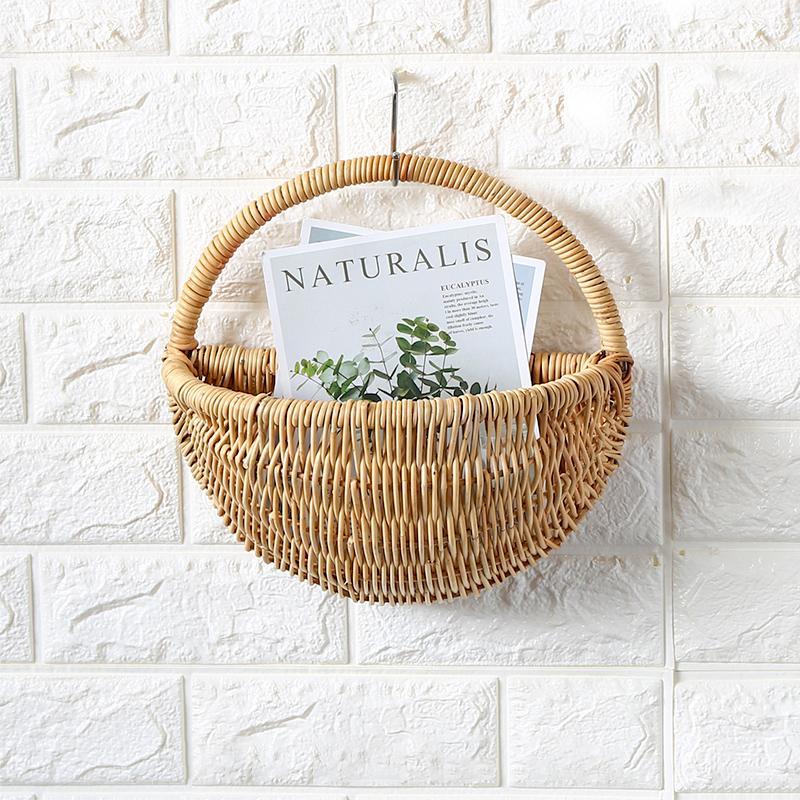 Farmhouse Rattan Hanging Wall Baskets with Handle