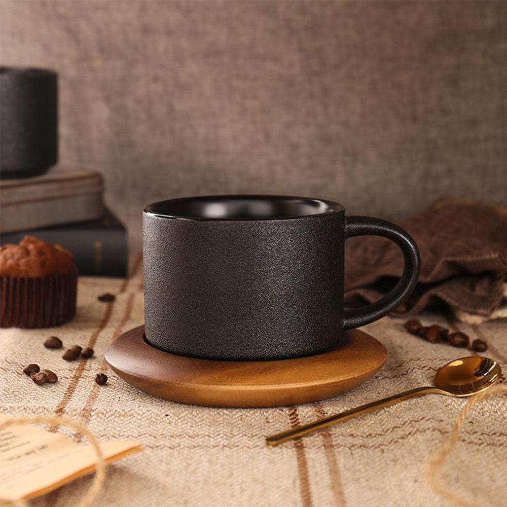 Black Large Cylinder Stoneware Coffee Mugs