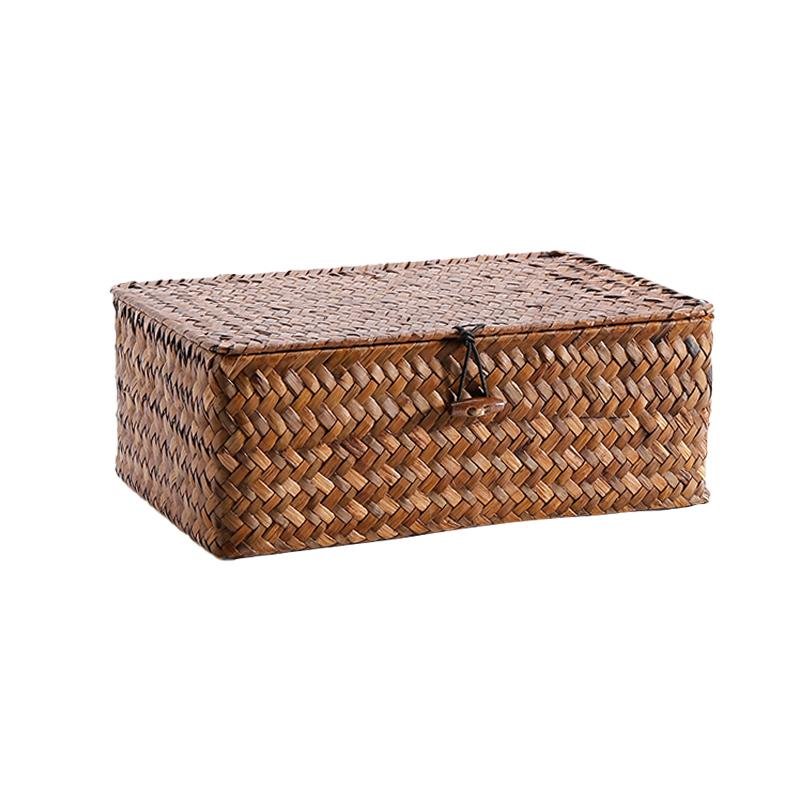 Rustic Straw Weaving Large Rectangular Storage Box