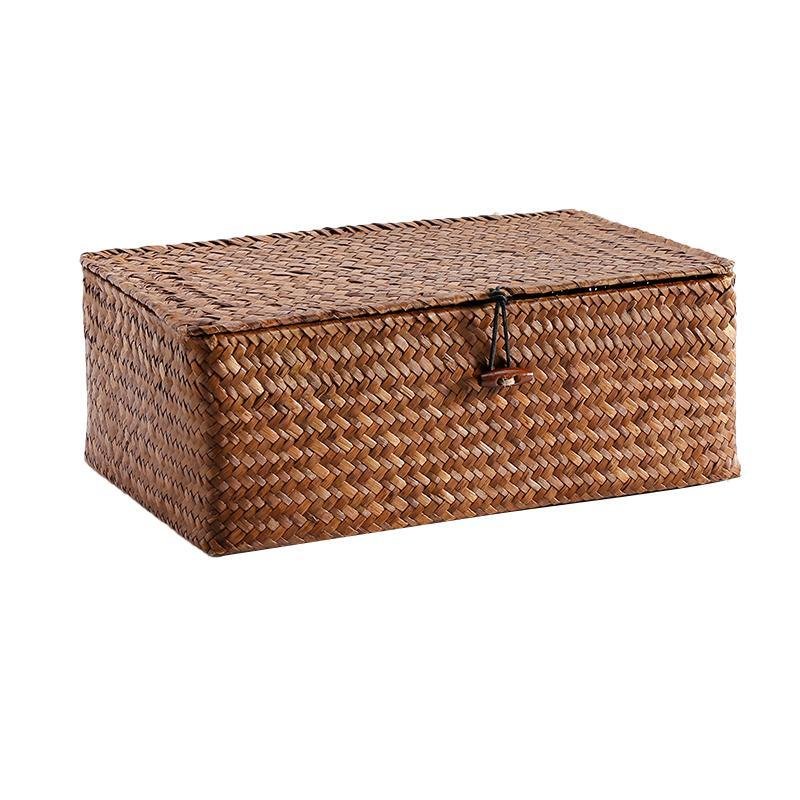 Rustic Straw Weaving Large Rectangular Storage Box