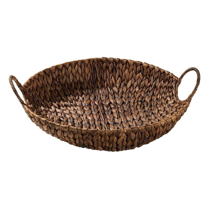 Rustic Dark Brown Round Serving Tray/Basket With Handle - dazuma