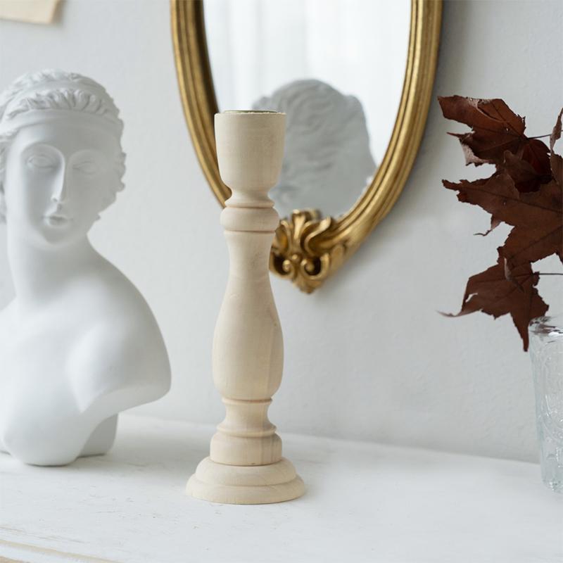 White Wood Sculpture Pillars Candle Holder