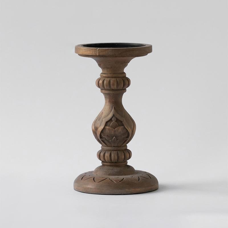 Antique Style Brown Totem Poles Candle Holder