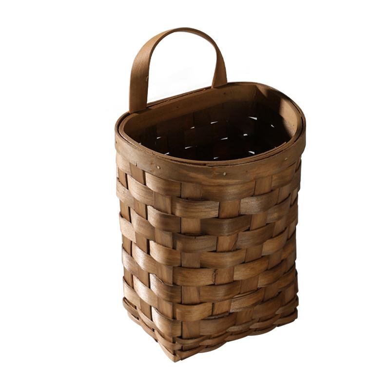 Wood Hanging Platted Storage Basket with Single Handle
