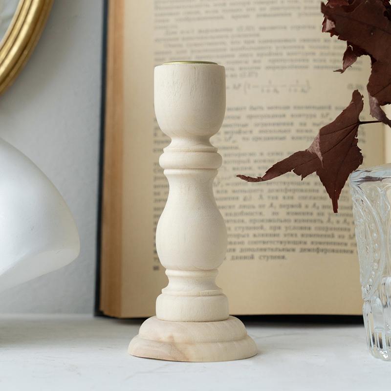 White Wood Sculpture Pillars Candle Holder