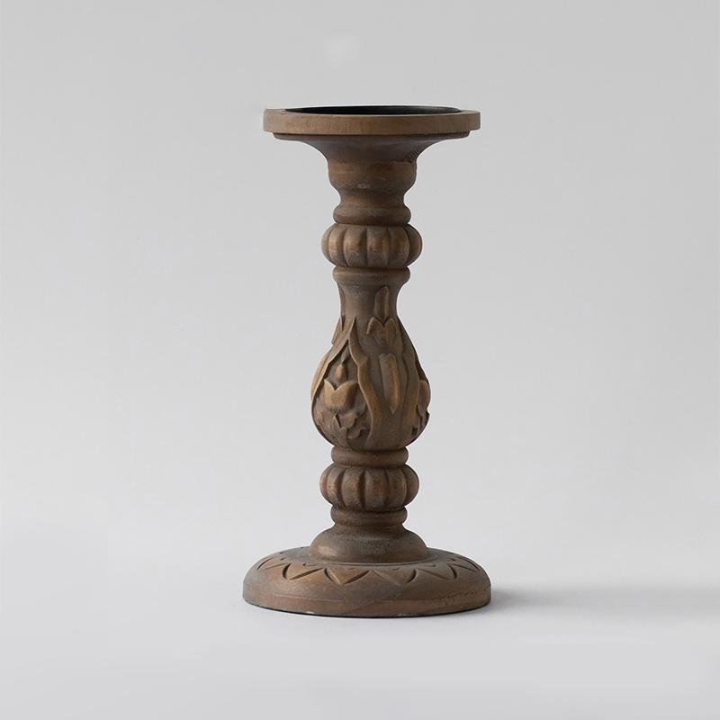 Antique Style Brown Totem Poles Candle Holder