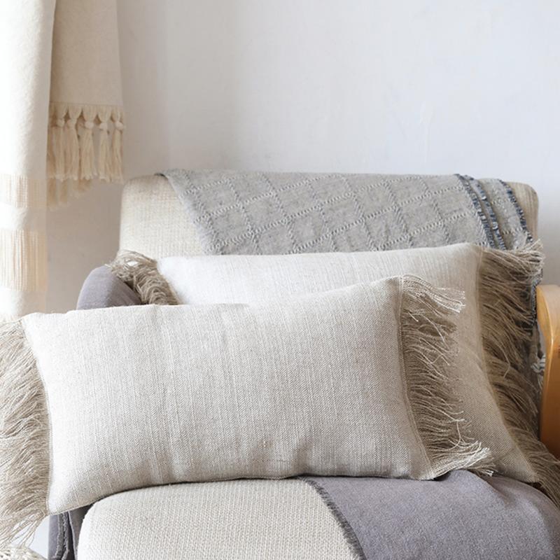 Rectangular Woven Cotton Linen Cushion Cover for Sofa Living Room Bedroom - dazuma