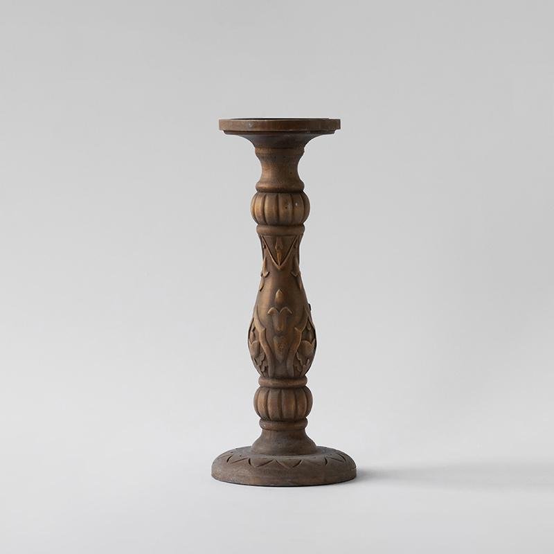 Antique Style Brown Totem Poles Candle Holder