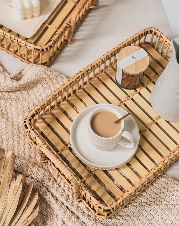 Wicker Rattan Decorative Tray Coffee Table Tray Decor