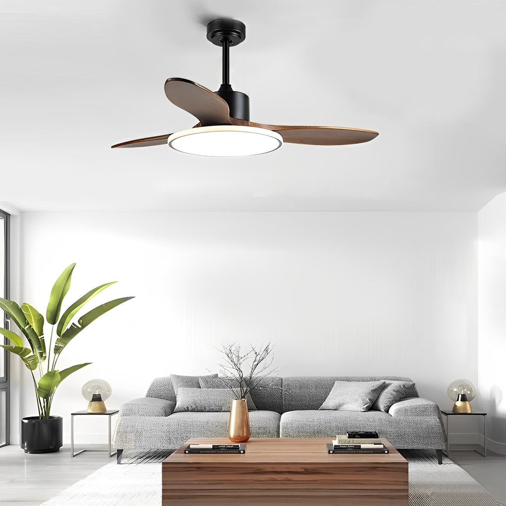 Wood Mute 3 Step Dimming LED Nordic Ceiling Fans Light with Remote Control