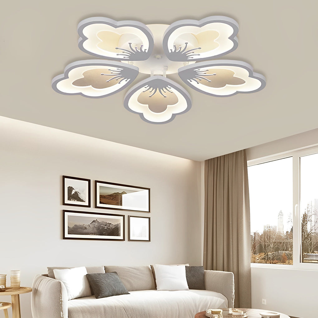 Flower Shaped Dimmable LED White Nordic Chandelier Light Flush Mount Lighting