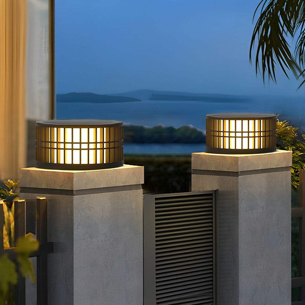 Round Creative Waterproof LED Black Modern Solar Fence Post Lights