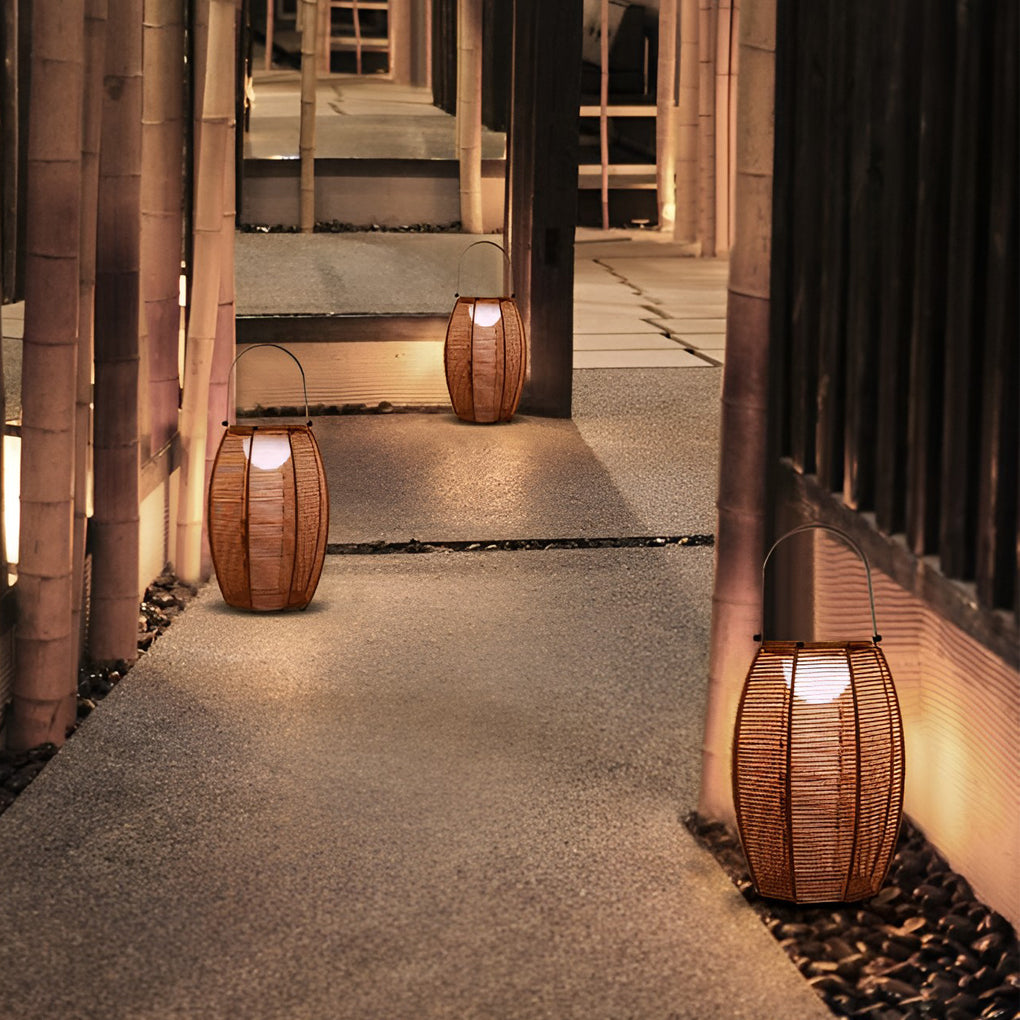 Rattan Lantern Shaped LED Waterproof Portable Modern Outdoor Floor Lamp