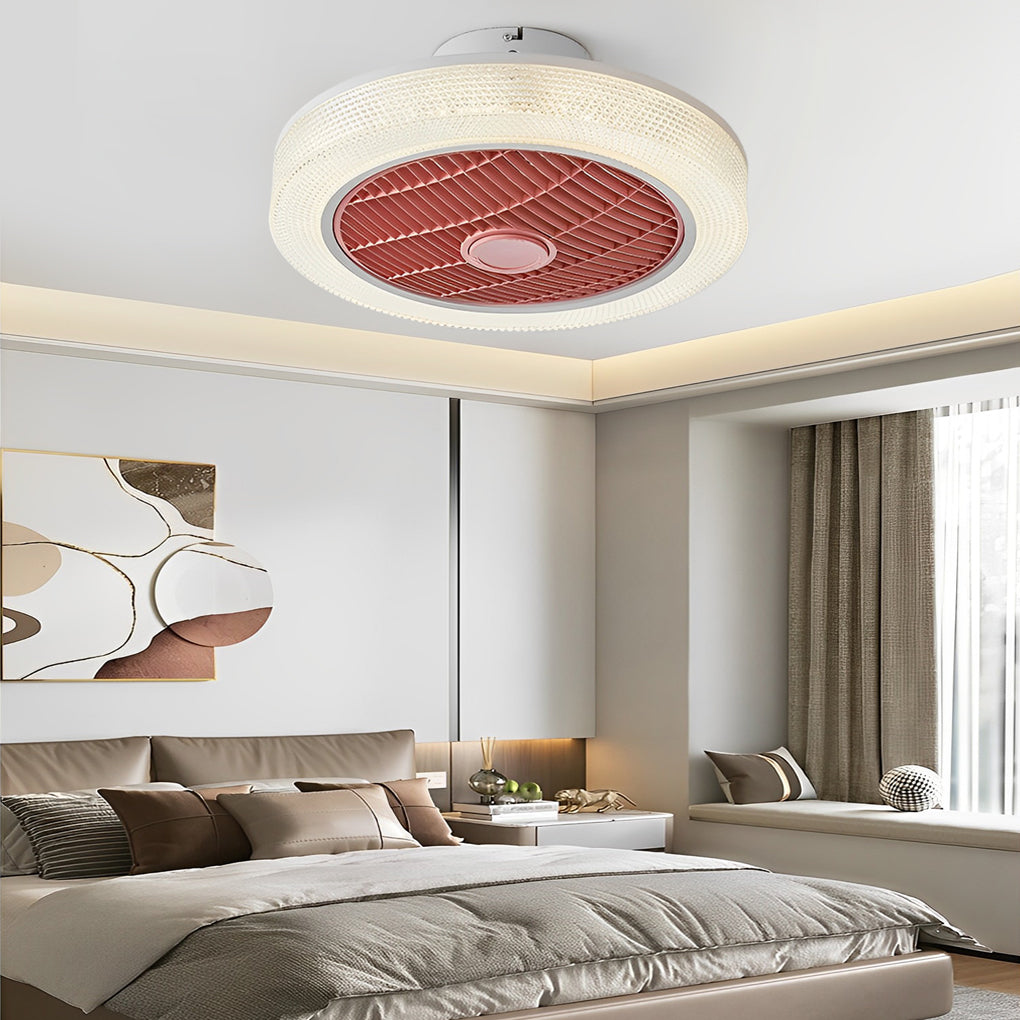Round Dimmable LED Warm Air Mute Modern Bladeless Ceiling Fans Lights