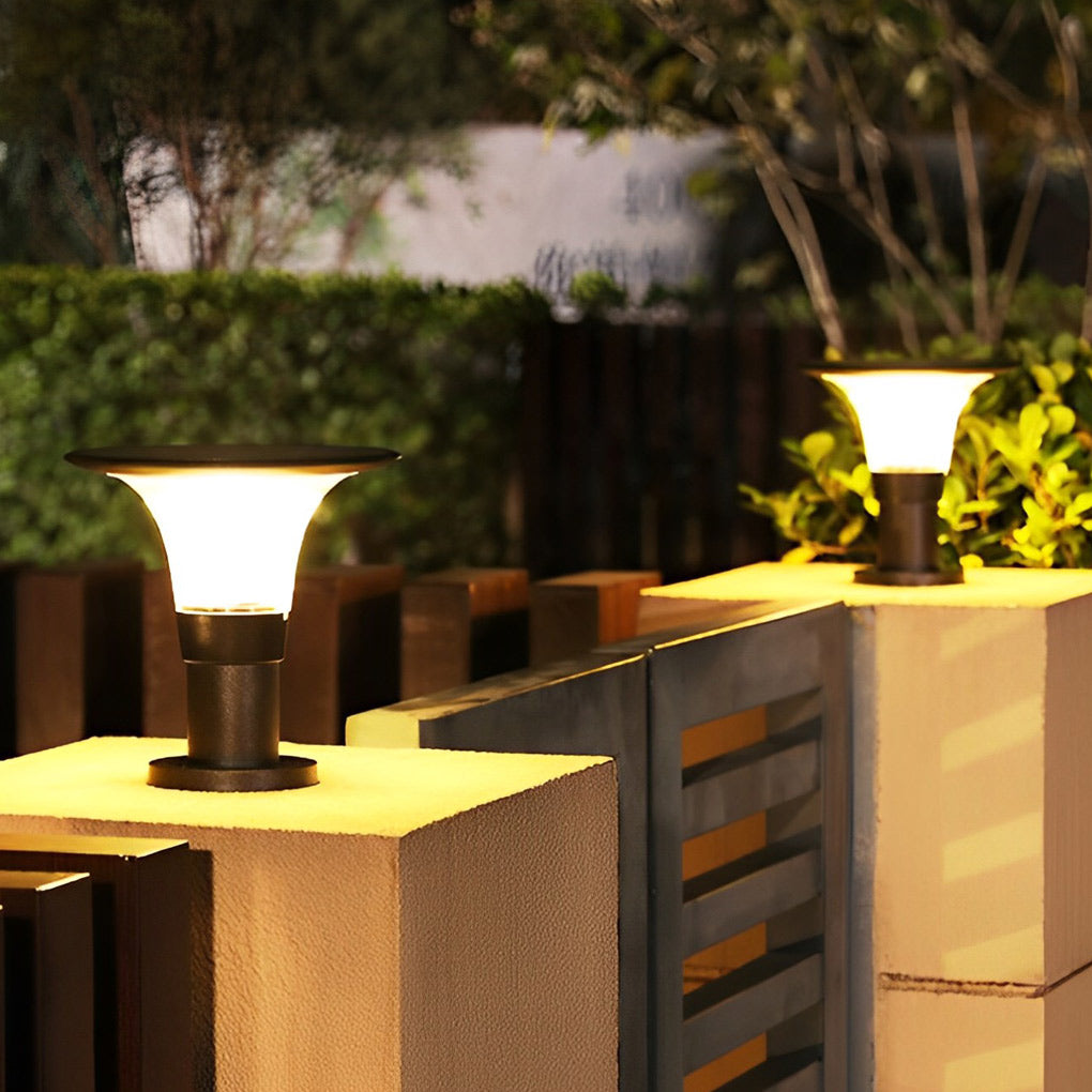 Round Dimmable LED Waterproof Black Modern Solar Fence Post Lights Pillar Lamp - Dazuma