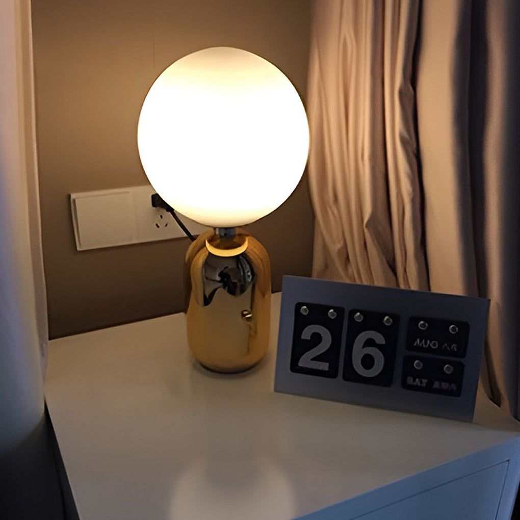 1-Light Hand Blown Glass Aballs Table Lamp Electroplate Nordic Bedside Light