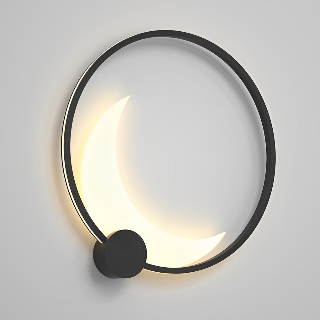 Round Moon Waterproof Black LED Wall Sconce Lighting Outdoor Wall Lamp