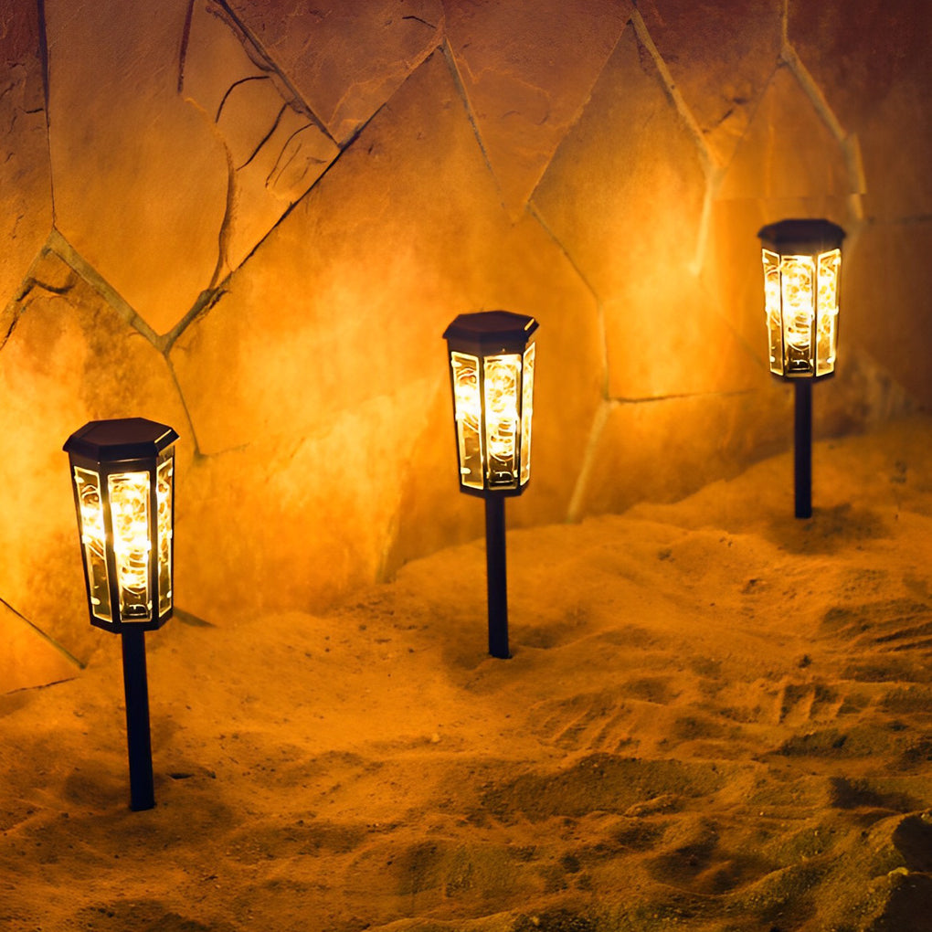 2Pcs Hexagonal LED String Lights Solar Lawn Lights With Motion Sensor