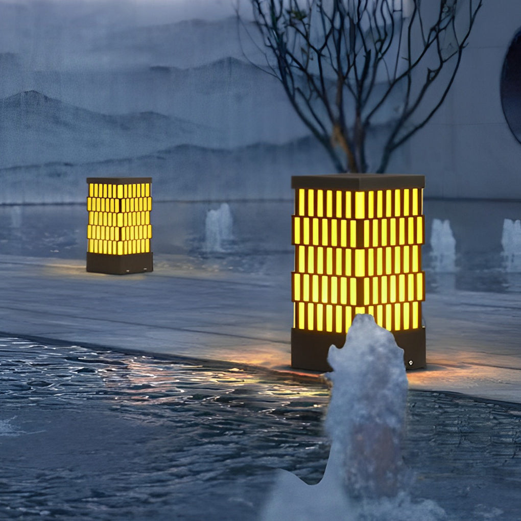 Grid-Designed LED Black Outdoor Lawn Lamp Modern Waterproof Landscape Bollard Lights