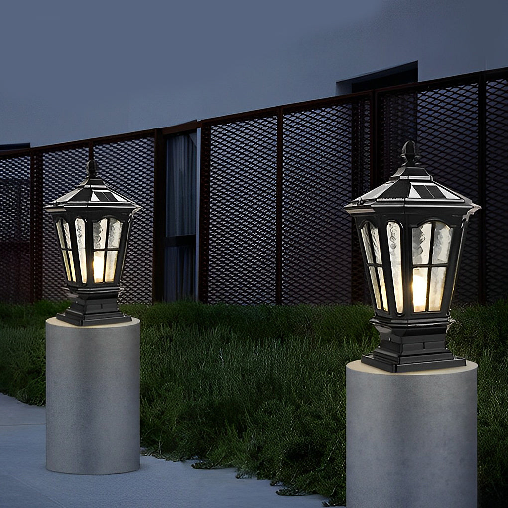 Retro Pavilion Shape Waterproof LED Solar Powered Fence Post Lights
