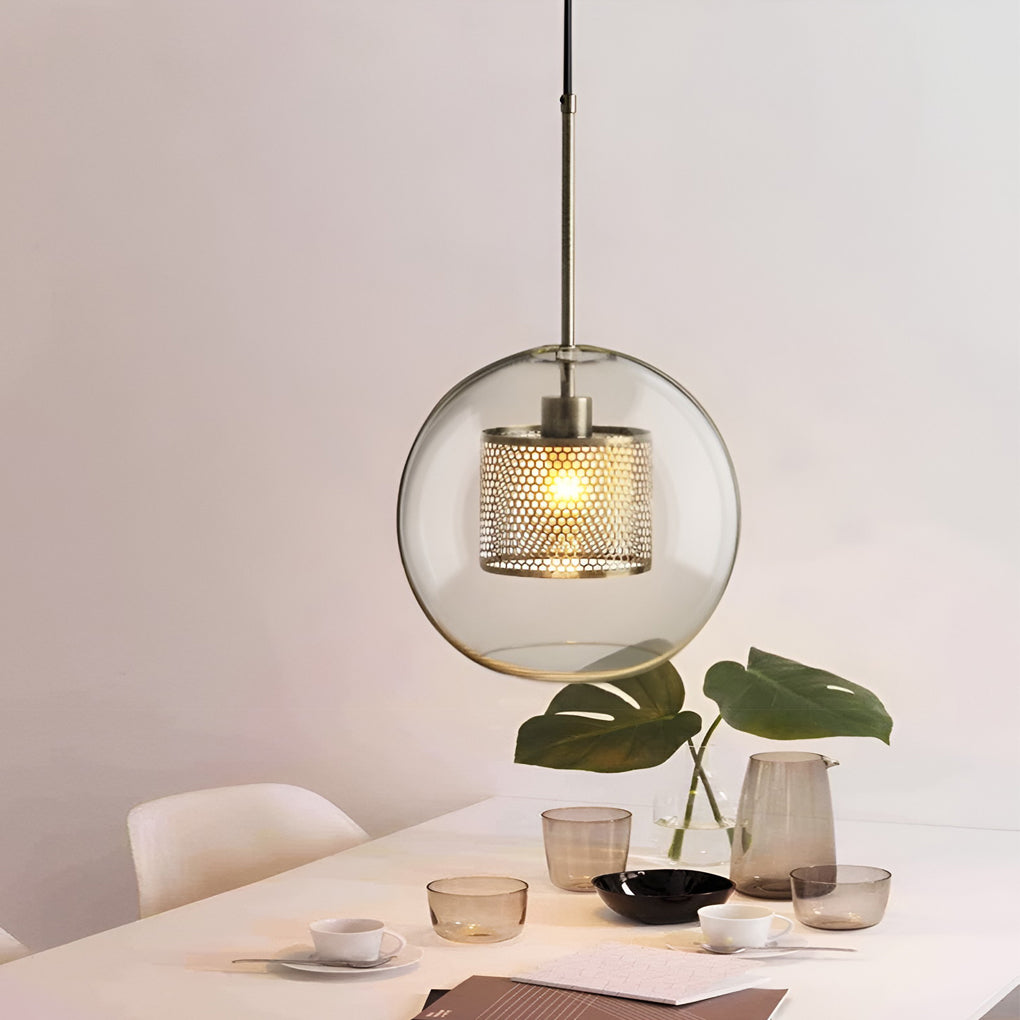 Minimalist Round Glass LED Industrial Pendant Light Kitchen Island Lighting