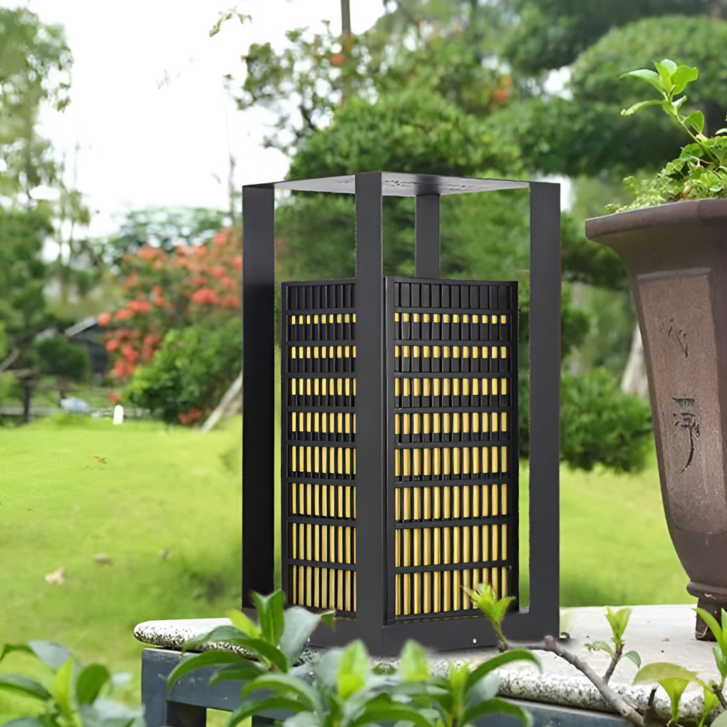 Black Industrial LED Outdoor Pathway Lantern - Building-Inspired Cuboid Design