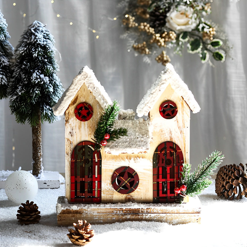 Creative Wooden Christmas Houses Village Ornaments Decoration with Lights
