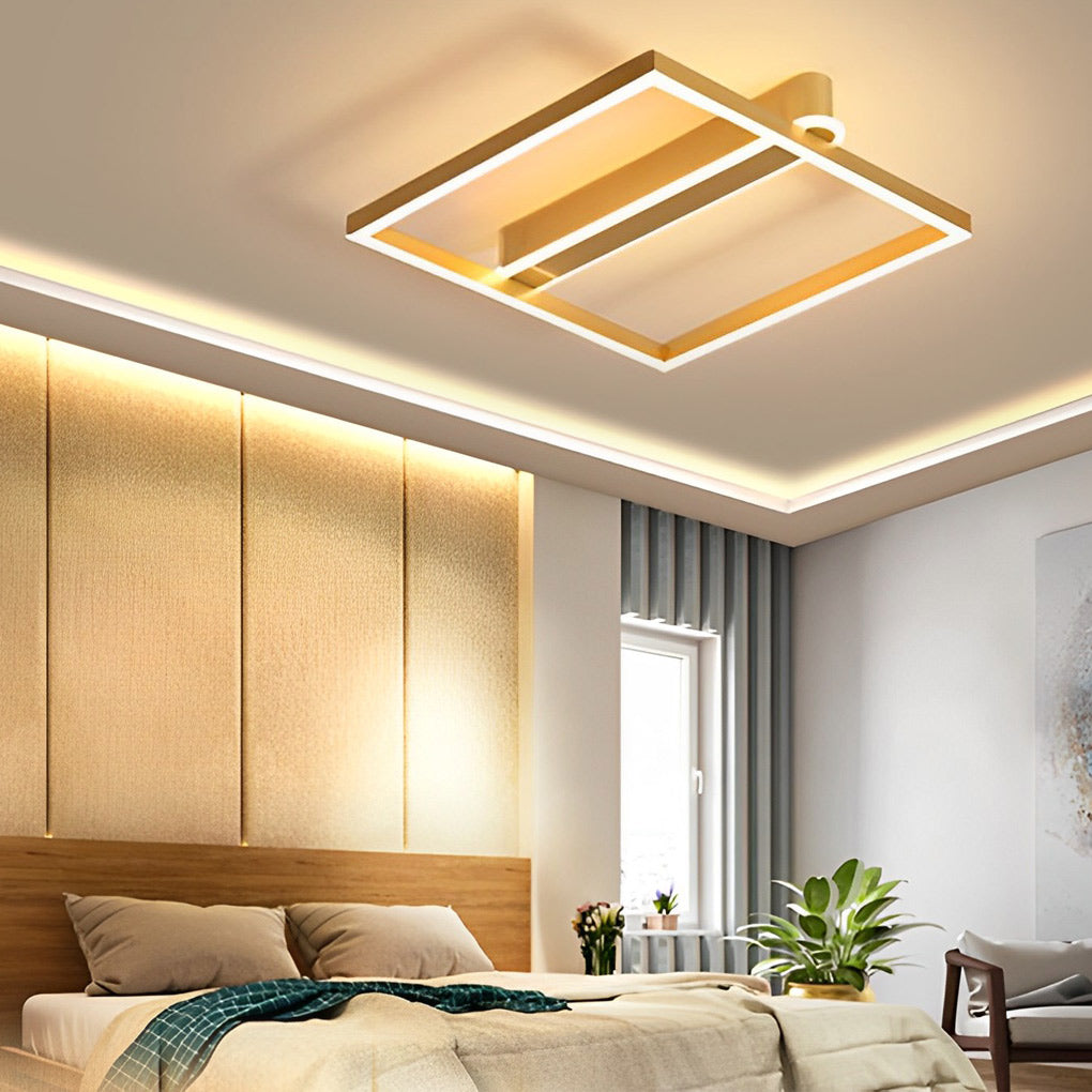 Square Double Frame Metal Aluminum Creative LED Nordic Ceiling Light Fixture - Dazuma