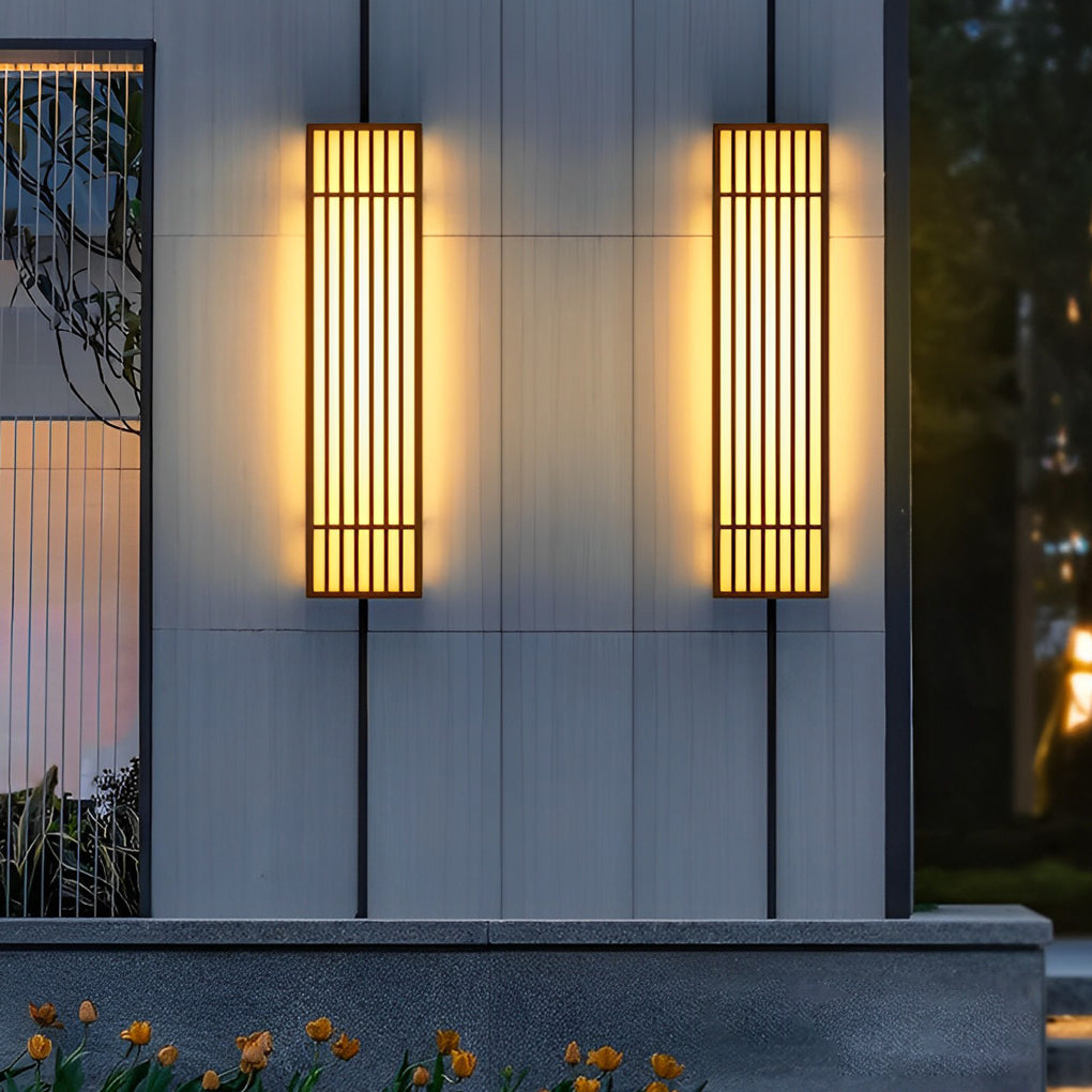Retro Vertical Stripe Grid LED Waterproof Brown Outdoor Wall Lamp - Dazuma