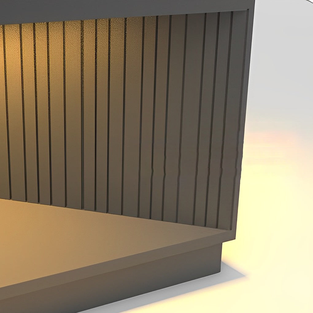 Square Metal Striped Decor LED Waterproof Black Solar Fence Post Light