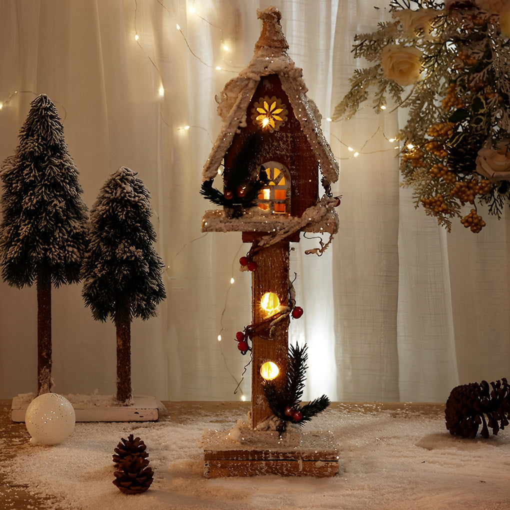 Creative Wooden Christmas Houses Village Ornaments Decoration with Lights