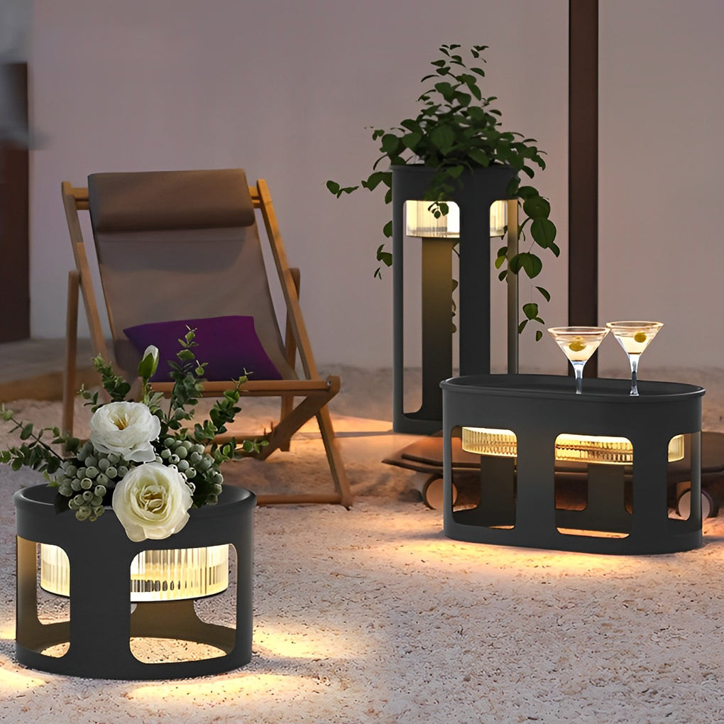Round Table Lamp with Under-Table Lighting Solar-Powered LED Outdoor Light