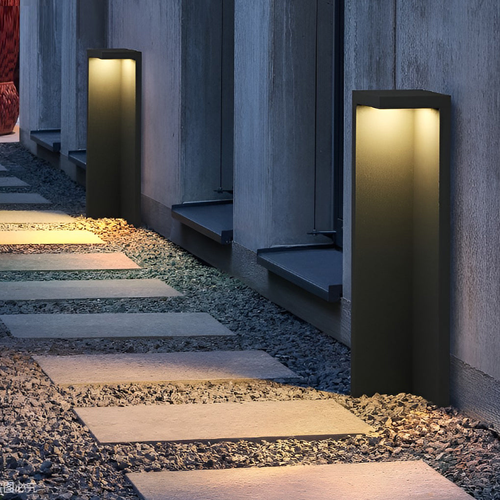 Half-Cut Rectangular Fixture Modern Outdoor Path Light in Gray, LED 4 ...