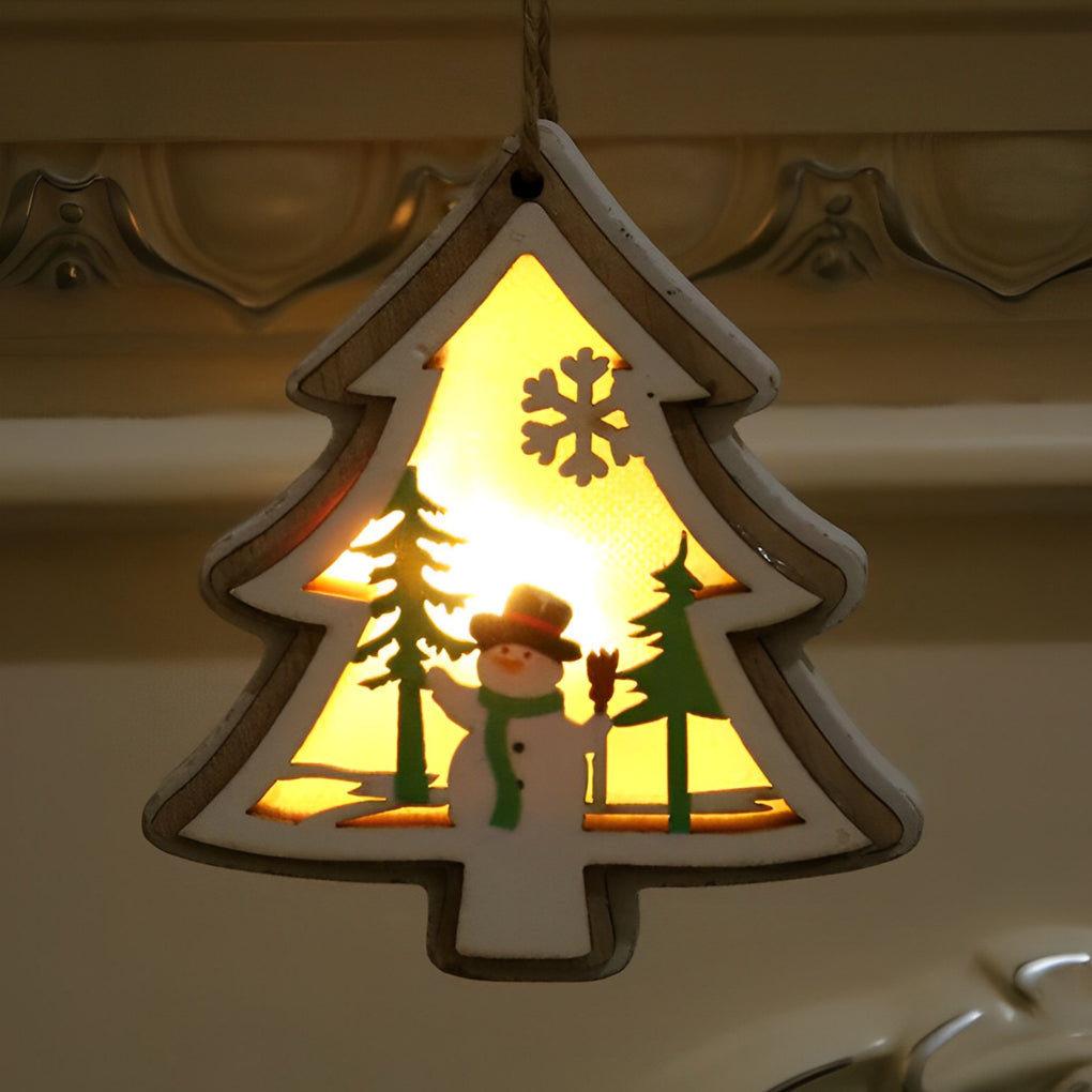 2 Pc Wood Creative Modern Hanging Ornaments Decorations with Button Battery