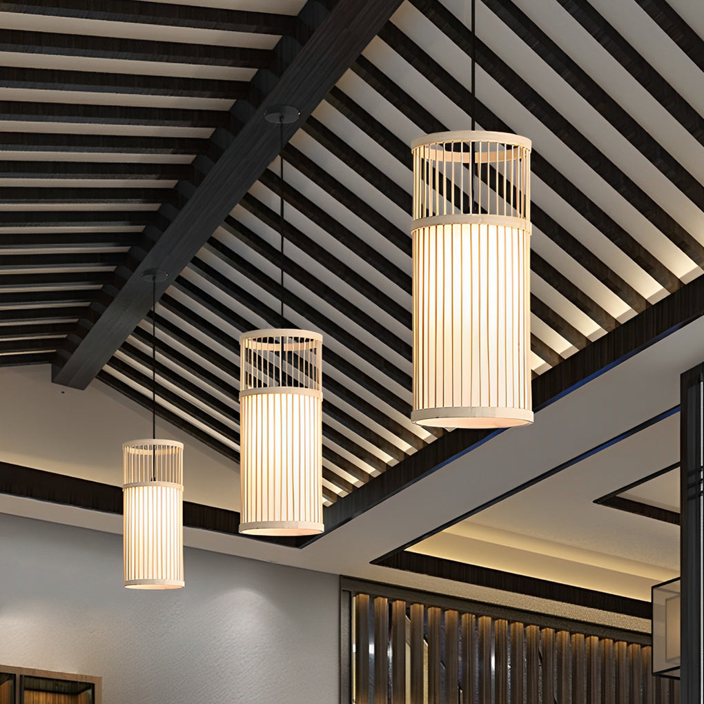Creative Minimalist Bamboo Hand Woven LED Retro Modern Pendant Lights - Dazuma