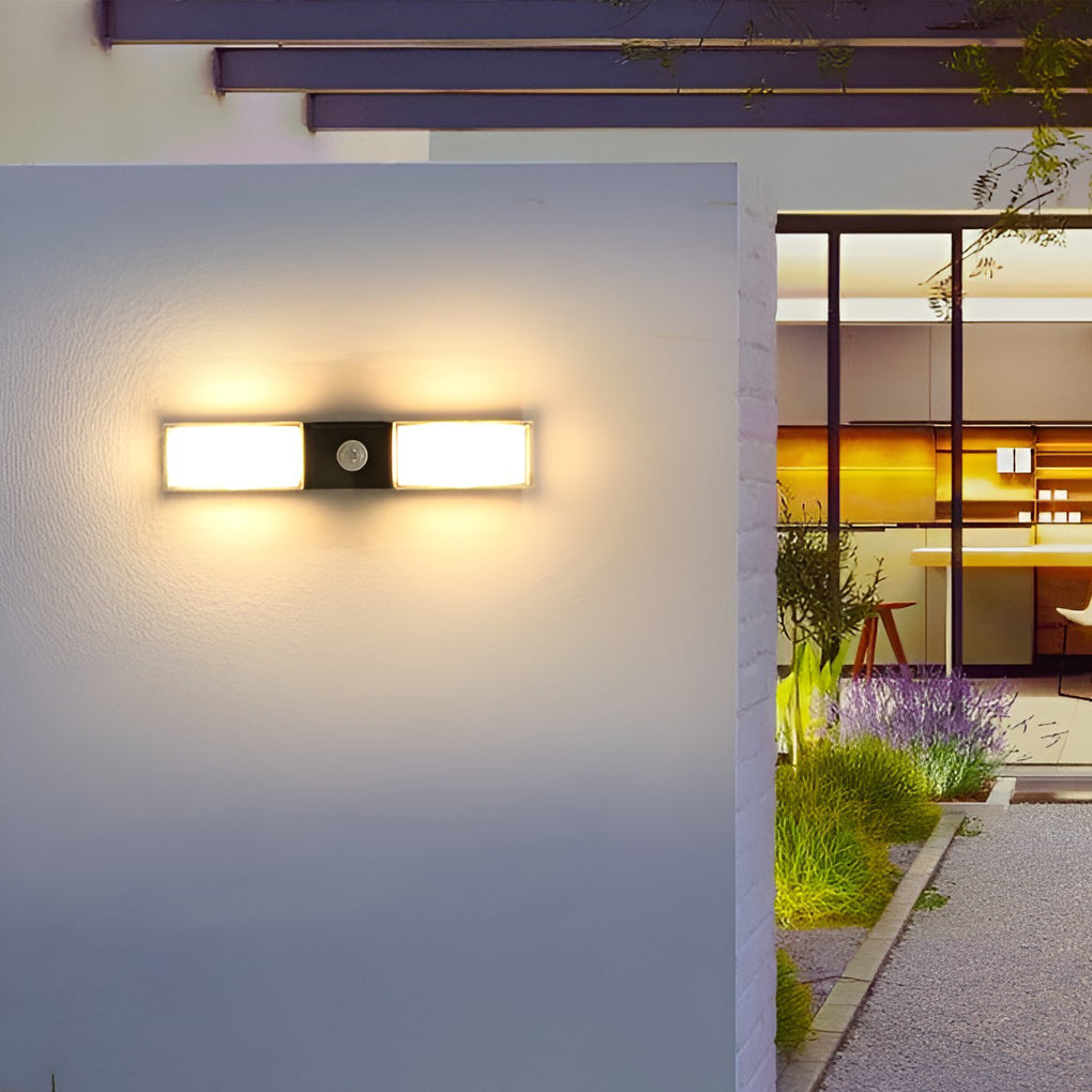 Rectangular Waterproof LED Body Induction Black Modern Wall Lamp