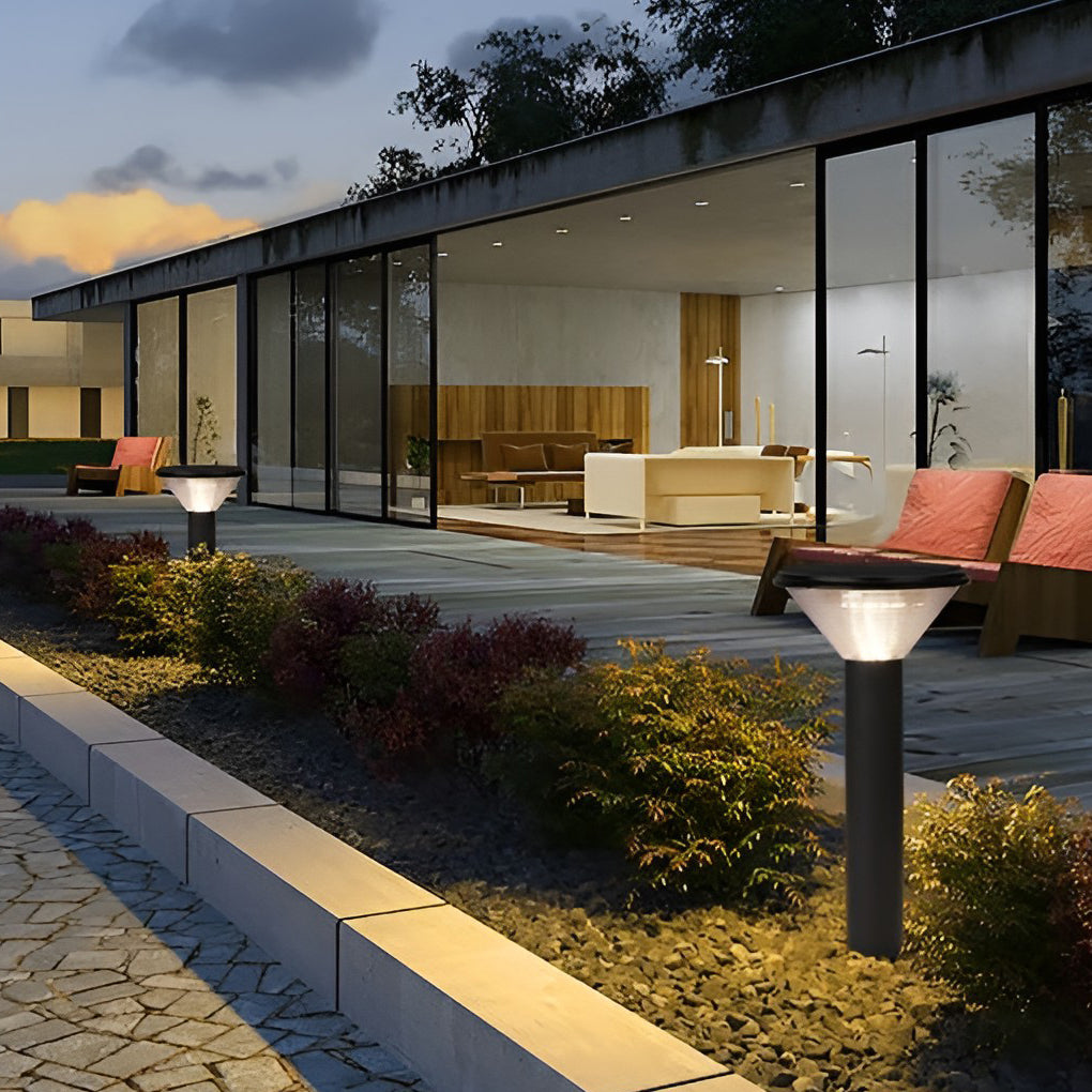 Contemporary Tapered Solar LED Pathway Light Black Cylindrical Outdoor Lighting