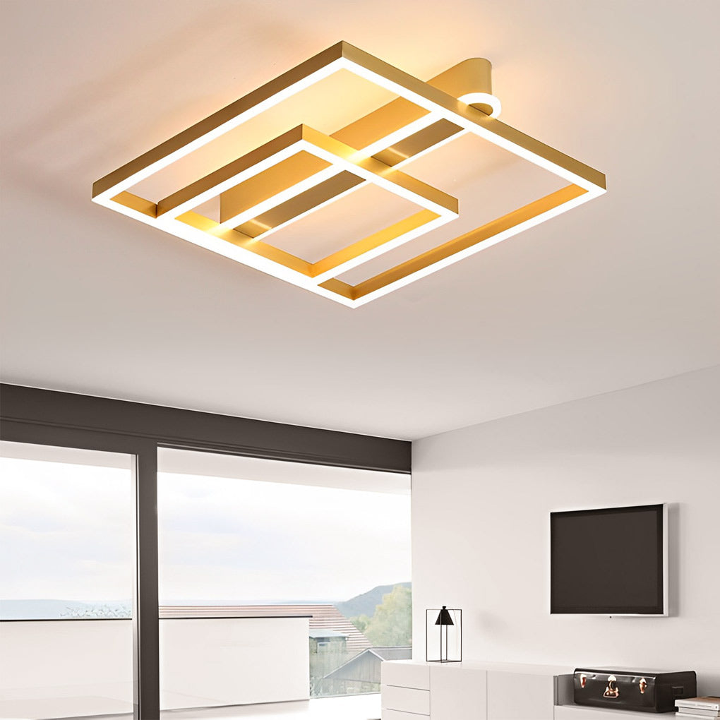 Square Double Frame Metal Aluminum Creative LED Nordic Ceiling Light Fixture