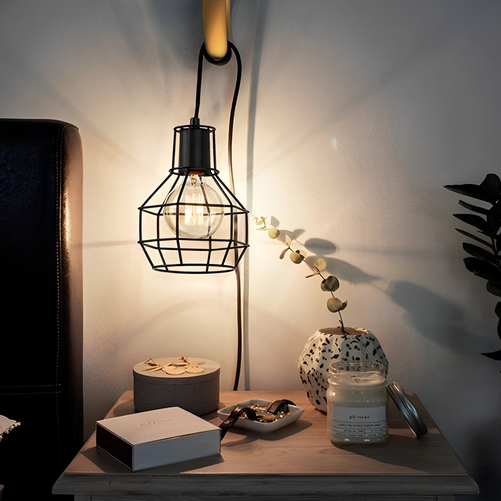 Retro Creative Metal Lantern Cage Shape Industrial Style Chandelier with Button Switch - Dazuma